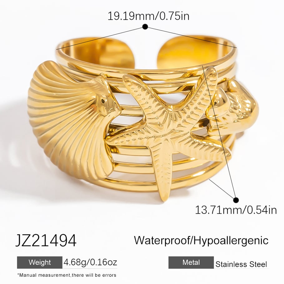 1 Stück Romantische Serie Urlaubsschildkröte Edelstahl Goldfarben Damen Verstellbare Ringe 