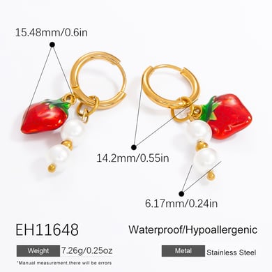 1 Pair Delicate Series Transparent Glass Fruits Stainless Steel Gold Color Women's Drop Earrings h5 