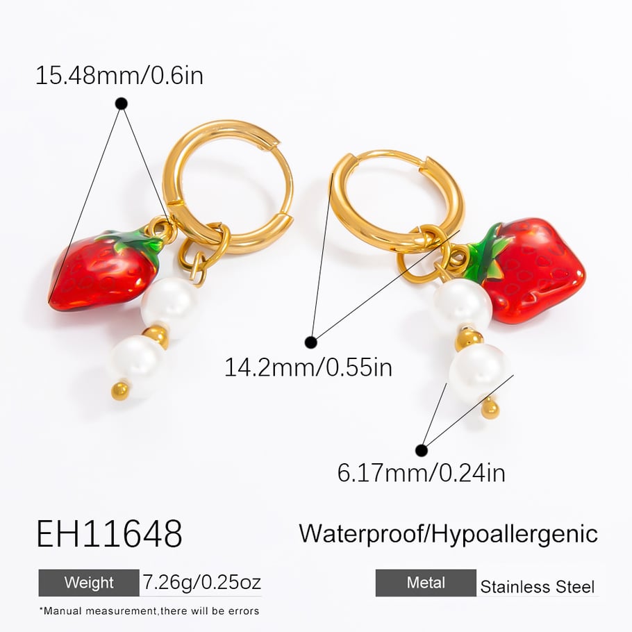 1 Pair Delicate Series Transparent Glass Fruits Stainless Steel Gold Color Women's Drop Earrings 