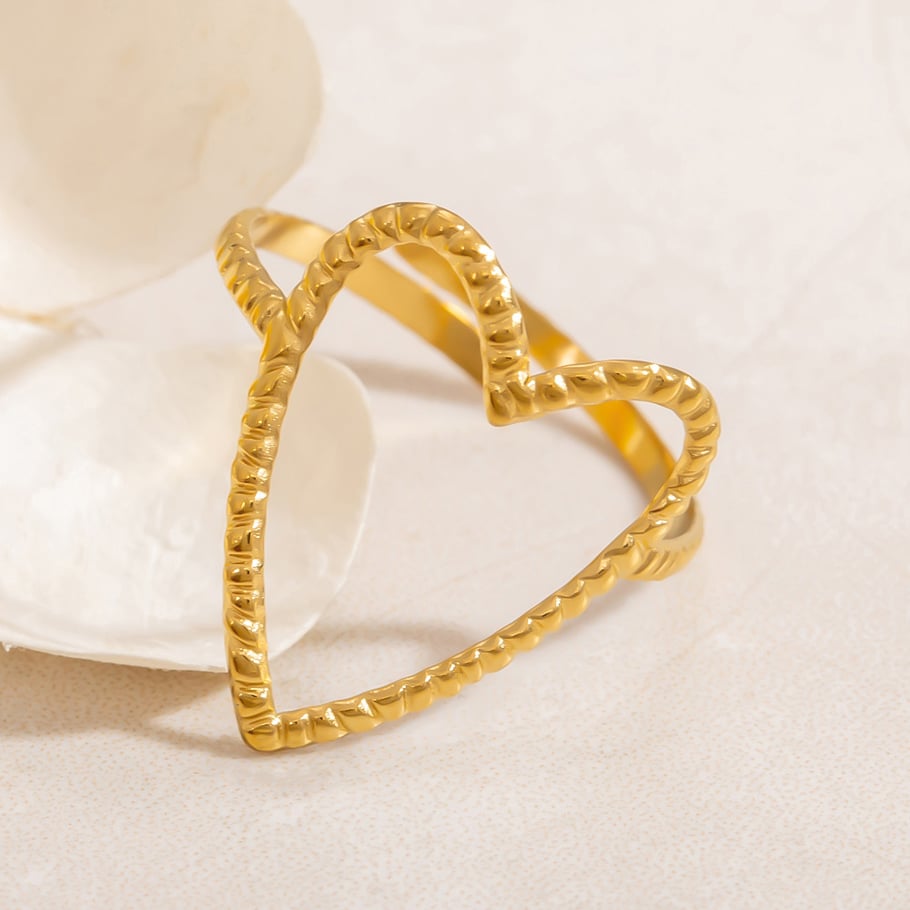 Anillos ajustables para mujer de acero inoxidable color dorado con diseño de corazón romántico de 1 pieza Imagen2