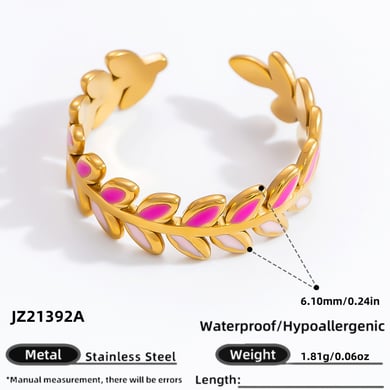 1 Stück Romantische Serie Natürliche Pflanze Edelstahl Gold Farbe Damen verstellbare Ringe h5 