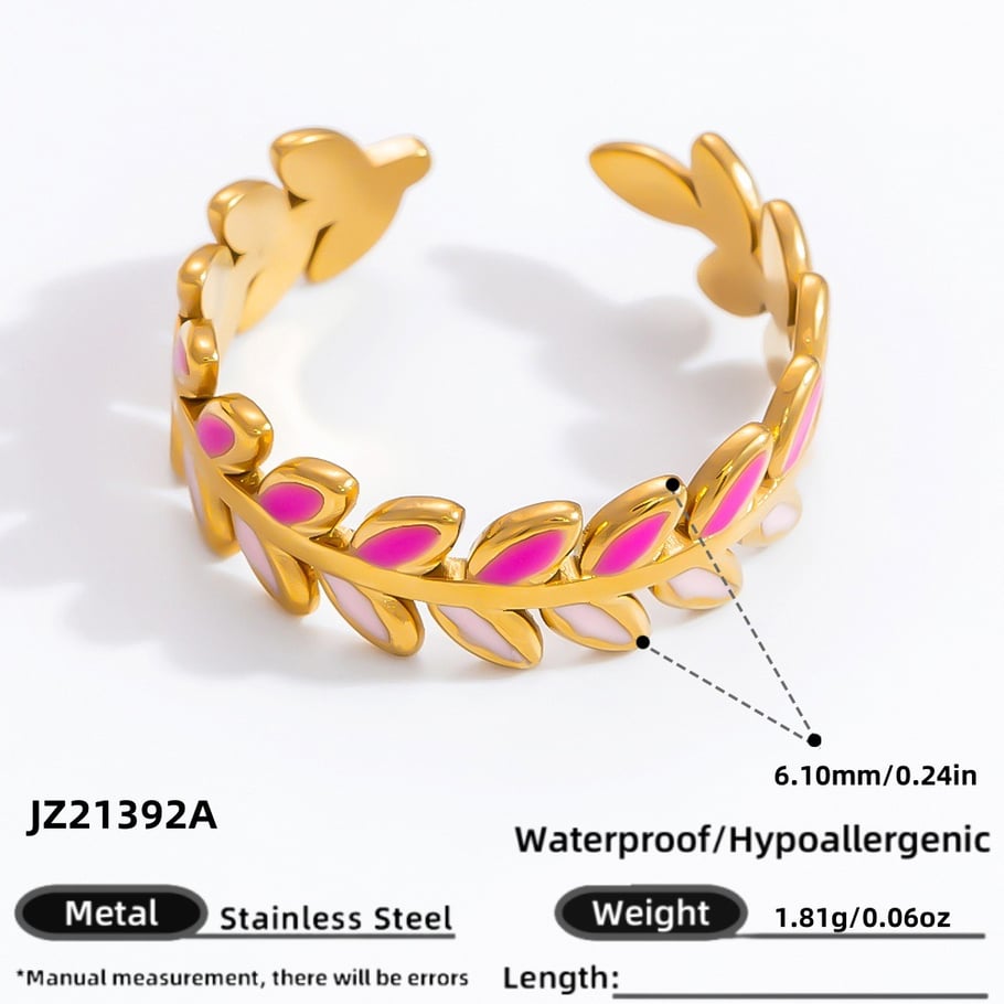 1 Stück Romantische Serie Natürliche Pflanze Edelstahl Gold Farbe Damen verstellbare Ringe 
