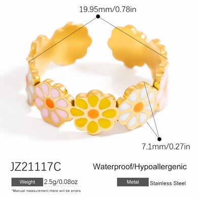1 Stück Romantische Serie Natürliche Blume Edelstahl Gold Farbe Damen verstellbare Ringe h5 