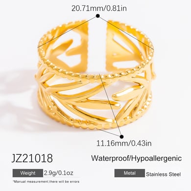 Anillos ajustables para mujer de acero inoxidable color dorado con tira elegante de serie clásica de 1 pieza h5 
