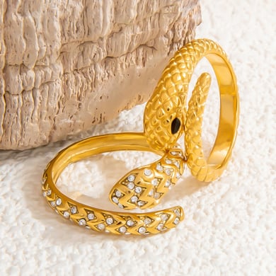 1 Piece Luxurious Series Retro Snake Shape Designable Stainless Steel Gold Color Women's Single Rings h5 Picture2