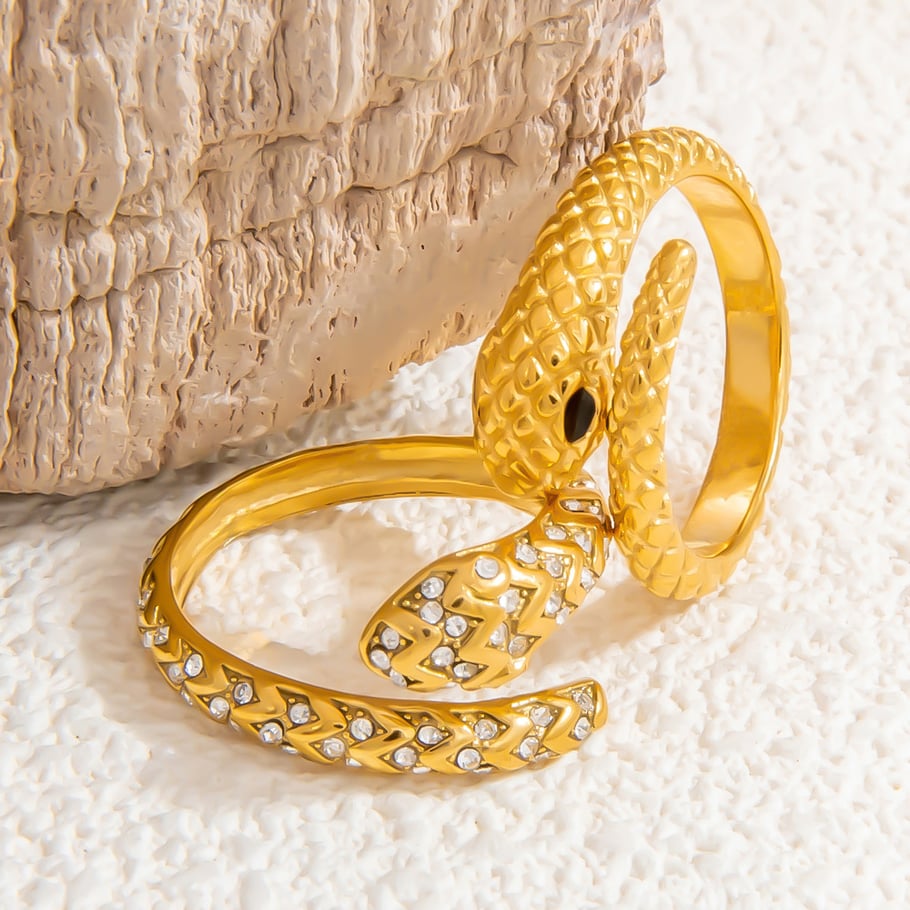 1 Piece Luxurious Series Retro Snake Shape Designable Stainless Steel Gold Color Women's Single Rings Picture2