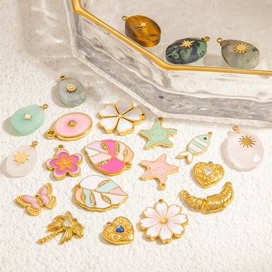 1 pieza de colgantes de acero inoxidable dorados con diseño de flores naturales de la serie romántica para mujer h5 Imagen2