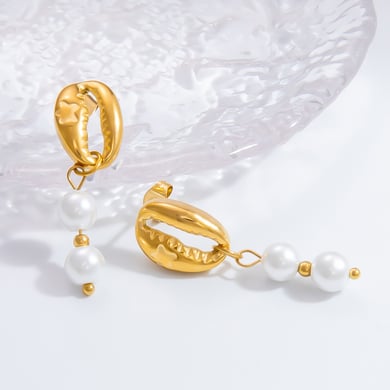 1 par de elegantes pendientes colgantes de acero inoxidable dorados con forma de tortuga para mujer. h5 Imagen2