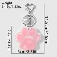 1 pink big cat paw imitation pearl heart keychain 