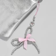Silver beaded pink ribbon butterfly bag pendant 1 piece Picture2