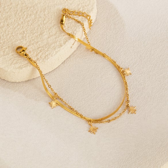 1 Stück Charming Series Täglich Achtzackiger Stern Doppellagiges Edelstahl Goldfarbenes Damen-Kettenarmband