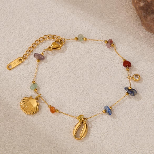1 Stück Marine Series Polychrome Conch Edelstahl Goldfarben Damen Kettenarmbänder