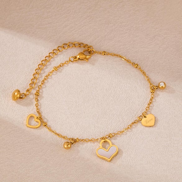 1 Stück Simple Series Tägliche Herzform All-Match Edelstahl Goldfarben Damen Charm Armbänder