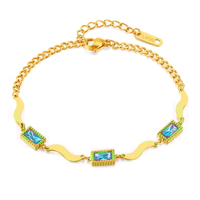 1 Stück Simple Series Tägliche geometrische Edelstahl Goldfarbe Zirkon Damen Kettenarmbänder h5 