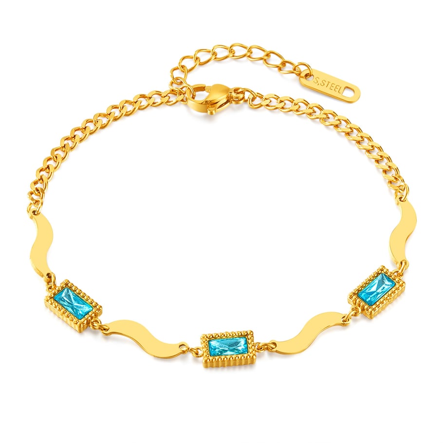 1 Stück Simple Series Tägliche geometrische Edelstahl Goldfarbe Zirkon Damen Kettenarmbänder 