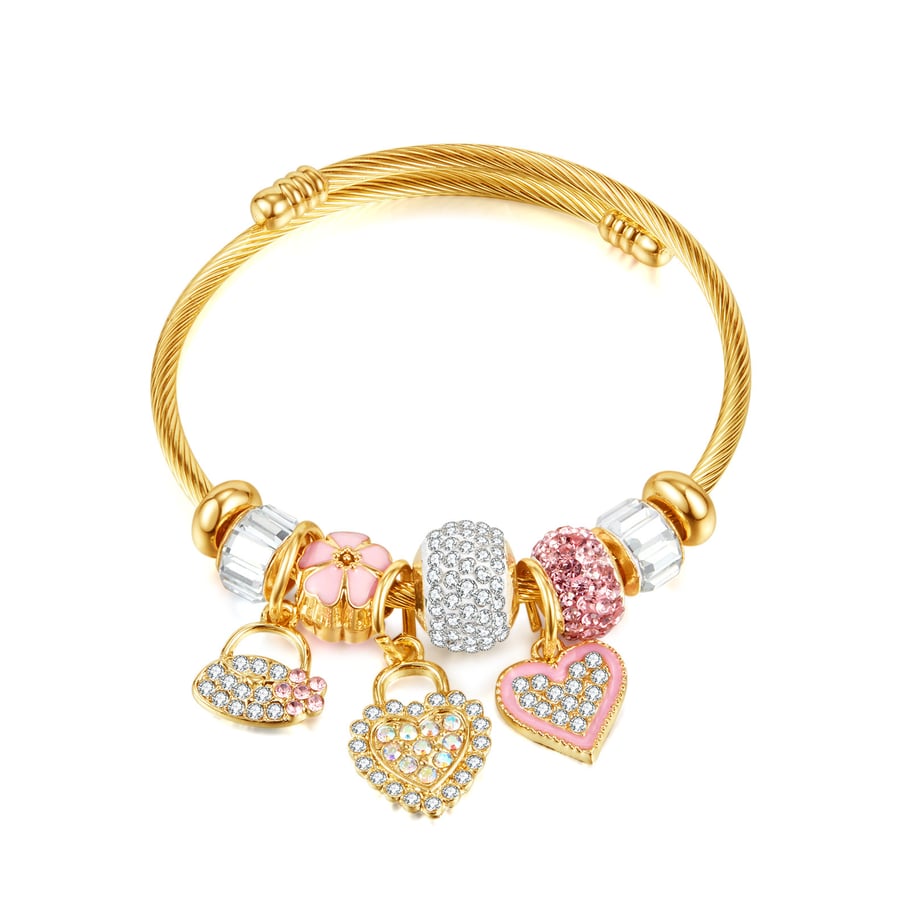 1 pieza de pulseras de acero inoxidable con forma de corazón para mujer, serie simple 