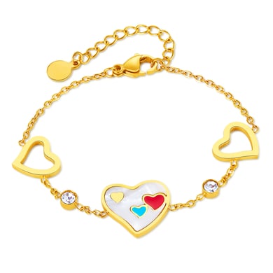 Pulsera de cadena de acero inoxidable color dorado con diseño de corazón diario de serie simple para mujer, 1 pieza h5 