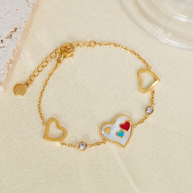 Pulsera de cadena de acero inoxidable color dorado con diseño de corazón diario de serie simple para mujer, 1 pieza h5 Imagen2