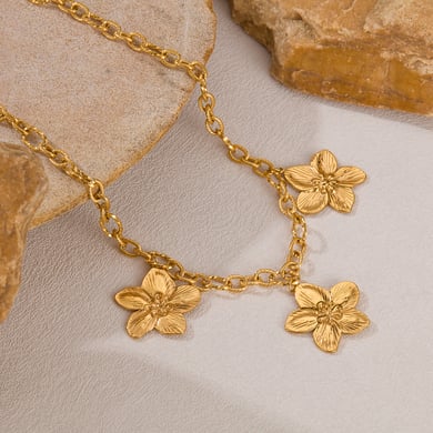 1 Stück Simple Series Retro Flower Edelstahl Goldfarben Damen-Anhänger Halsketten h5 Bild2