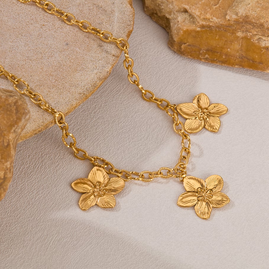 1 Stück Simple Series Retro Flower Edelstahl Goldfarben Damen-Anhänger Halsketten Bild2