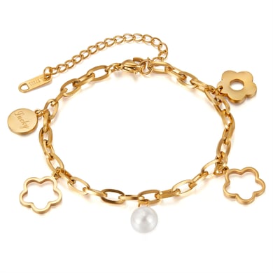 Pulseras con dijes geométricos de acero inoxidable en color dorado para mujer, serie simple, 1 pieza h5 