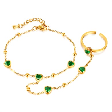Pulsera de cadena de acero inoxidable con forma de corazón para mujer, color dorado y cristal, serie simple, 1 unidad h5 