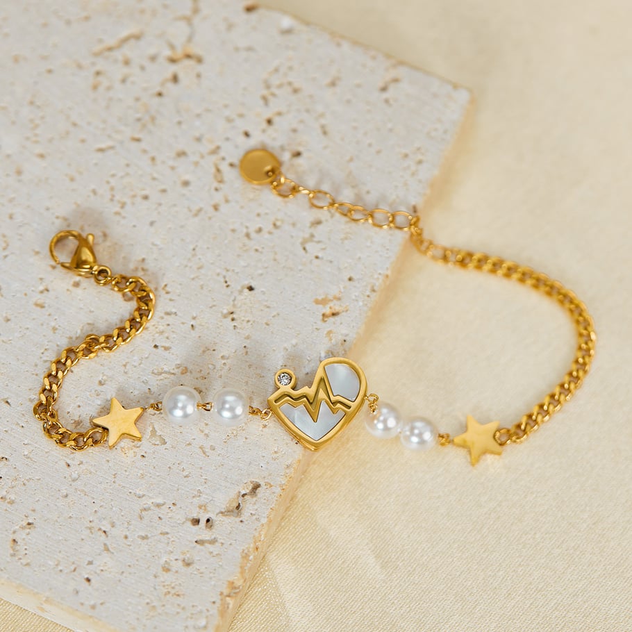 Pulsera de cadena de acero inoxidable color dorado para mujer, serie simple Daily Star, 1 pieza Imagen2