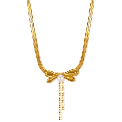 1 Stück Simple Series Daily Bow Knot Edelstahl Goldfarben Damen-Anhänger-Halsketten h5 
