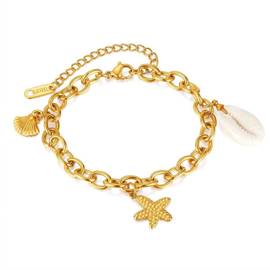 1 Piece Ocean Series Daily Starfish Stainless Steel Gold Color Women's Charm Bracelets 