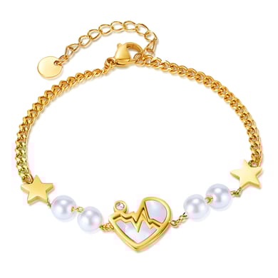 Pulsera de cadena de acero inoxidable color dorado para mujer, serie simple Daily Star, 1 pieza h5 