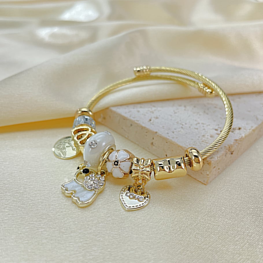 1 pieza de pulseras de acero inoxidable con diseño de animales lindos para mujer Imagen2