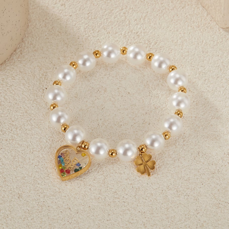1 Stück Simple Series Daily Heart Edelstahl Goldfarben Damen Charm Armbänder Bild2
