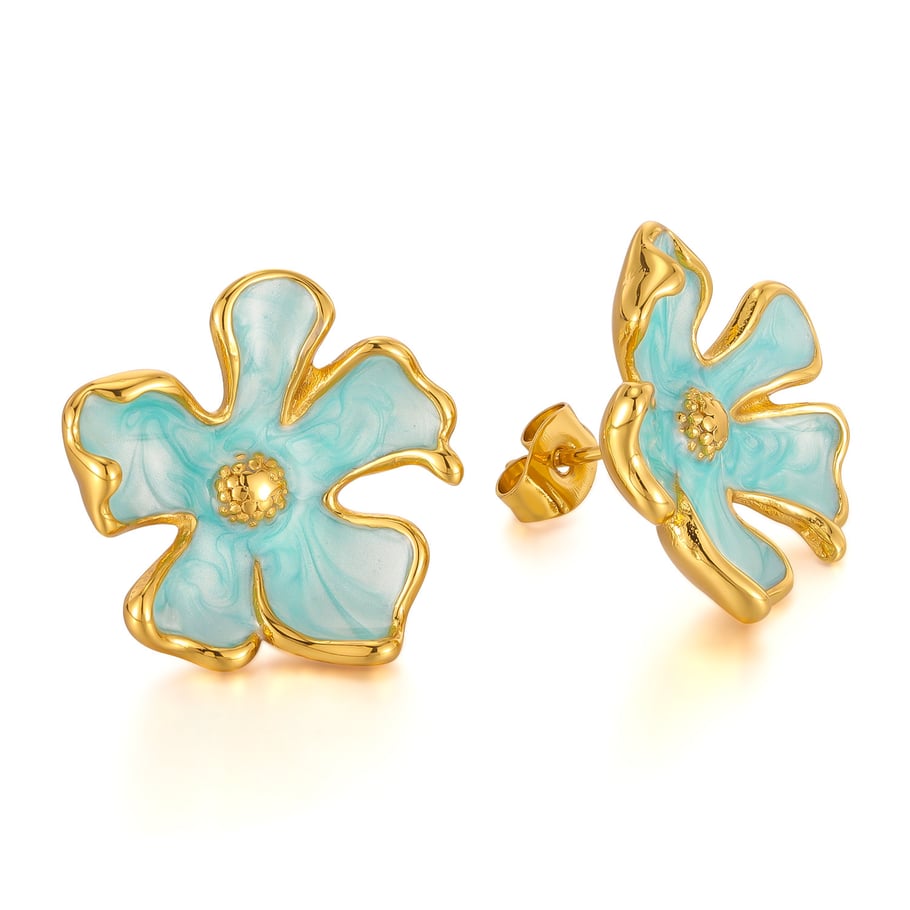 1 par de pendientes de botón de acero inoxidable dorados con diseño de flores diarias de serie simple para mujer 