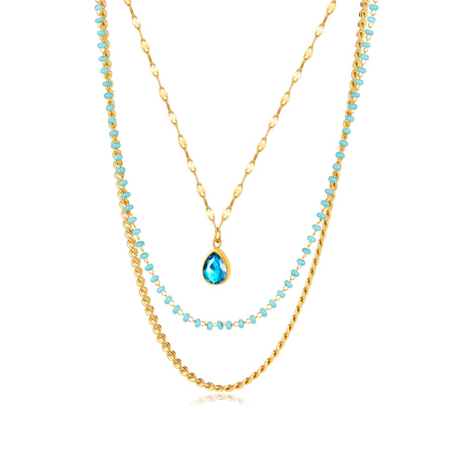 Collar de cadena de acero inoxidable con cuentas simples de la serie Simple de 1 pieza para mujer 