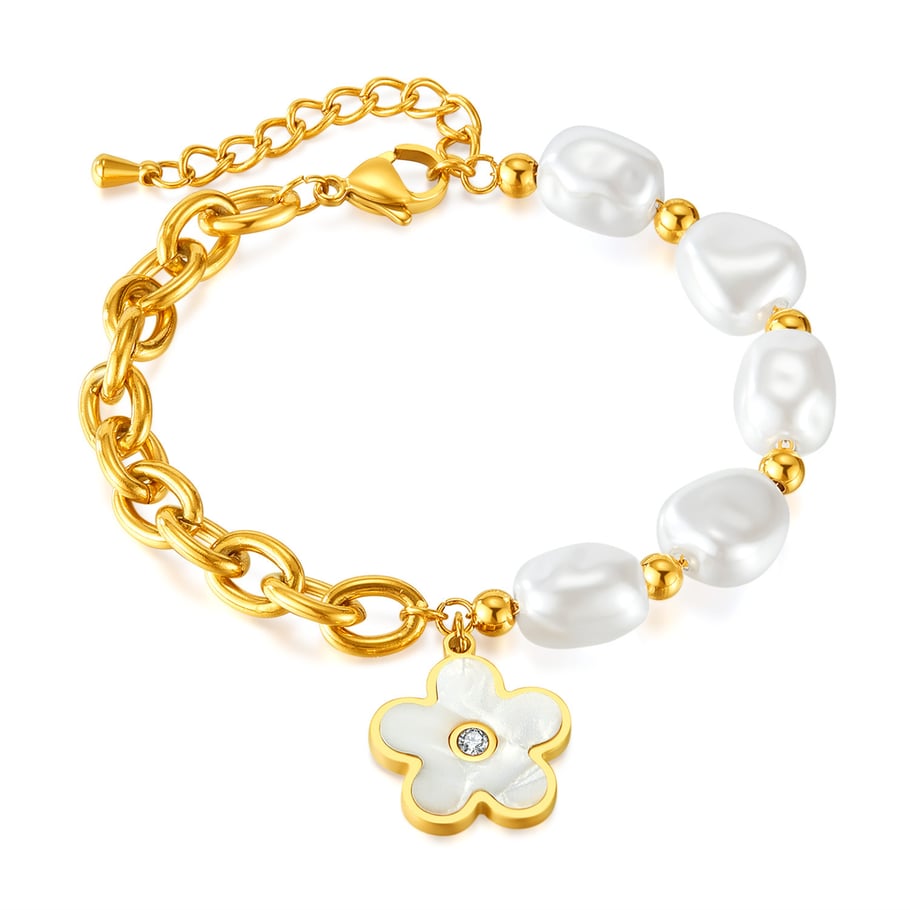 Pulseras con dijes de acero inoxidable dorados para mujer, serie simple, con flores diarias, 1 unidad 
