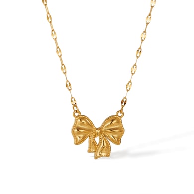 Collar con colgante de acero inoxidable con nudo de lazo elegante de serie simple de 1 pieza para mujer h5 