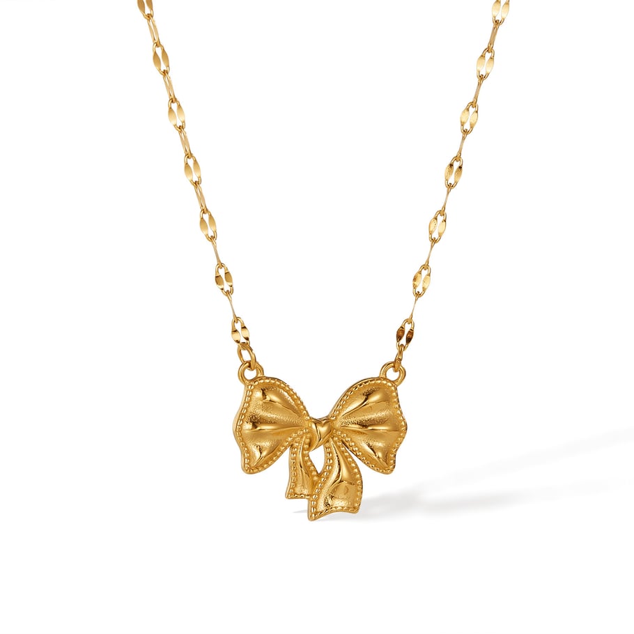 Collar con colgante de acero inoxidable con nudo de lazo elegante de serie simple de 1 pieza para mujer 