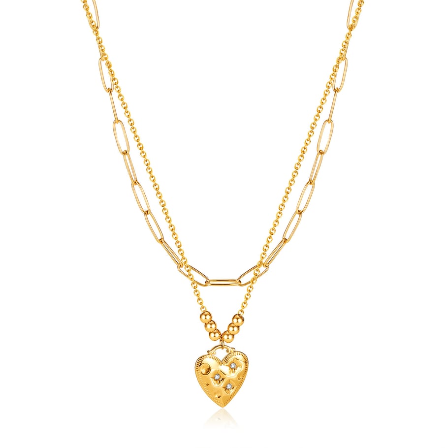 1 Piece Superior Series Chic Heart Stainless Steel Gold Color Women's Pendant Necklaces