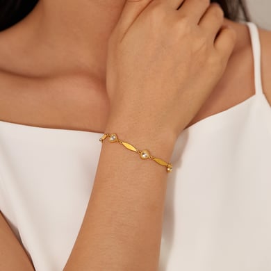 Pulsera de cadena de acero inoxidable color dorado con diseño de corazón diario de serie simple para mujer, 1 pieza h5 Imagen2