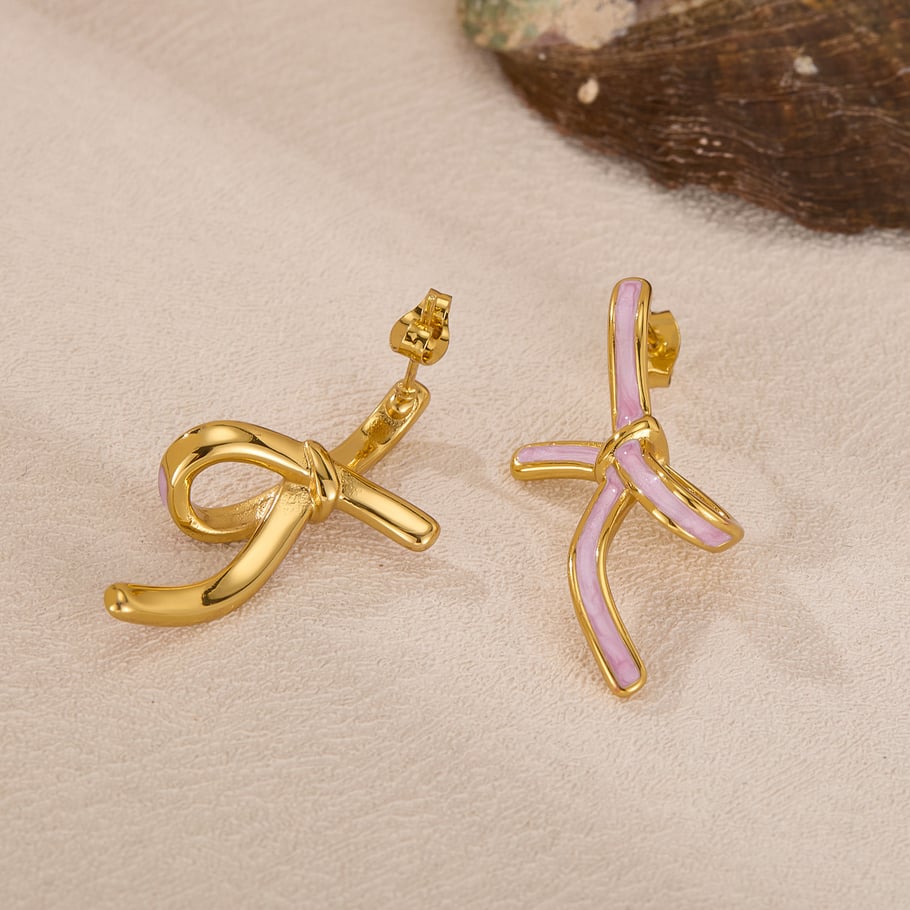 1 par de pendientes de botón de acero inoxidable dorados con nudo de lazo para mujer, serie simple, para uso diario Imagen2