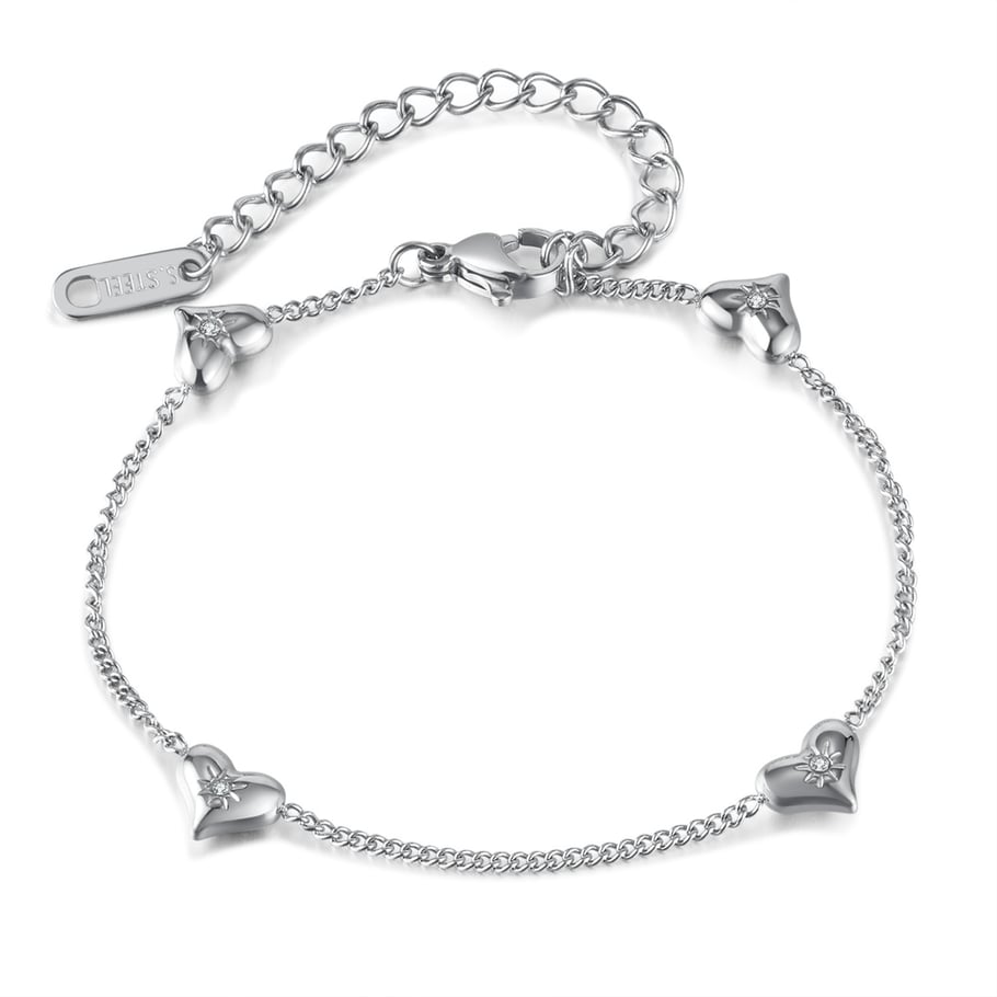 Pulsera de cadena de acero inoxidable color dorado con diseño de corazón diario de serie simple para mujer, 1 pieza 