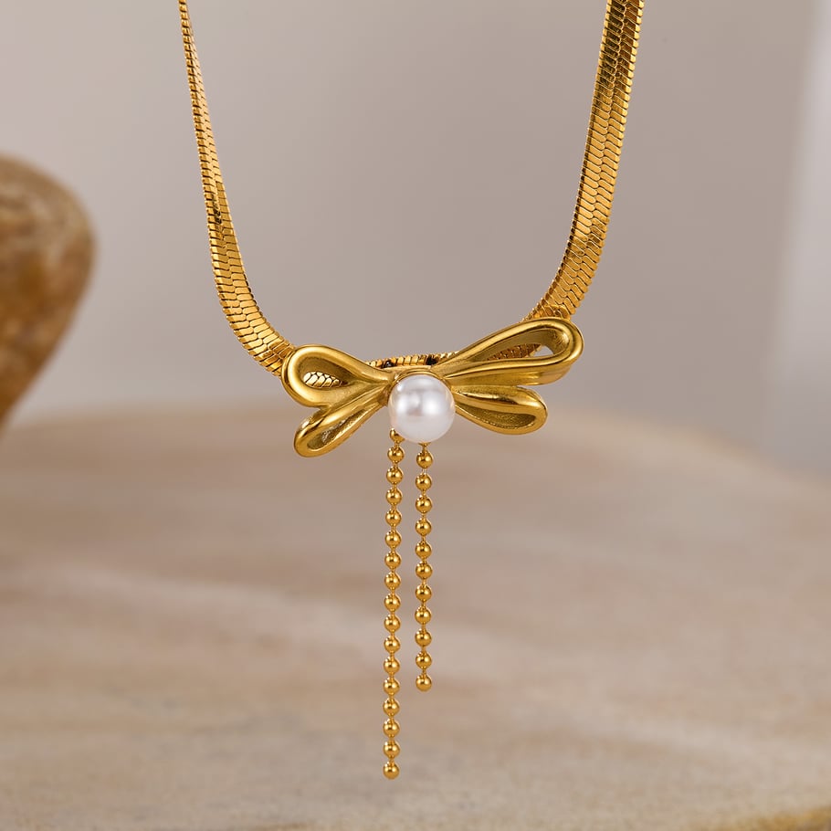 1 Piece Simple Series Daily Bow Knot Stainless Steel Gold Color Women's Pendant Necklaces h5Picture2