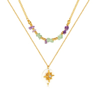 Collares en capas de acero inoxidable dorados con diseño geométrico diario de serie simple de 1 pieza para mujer h5 