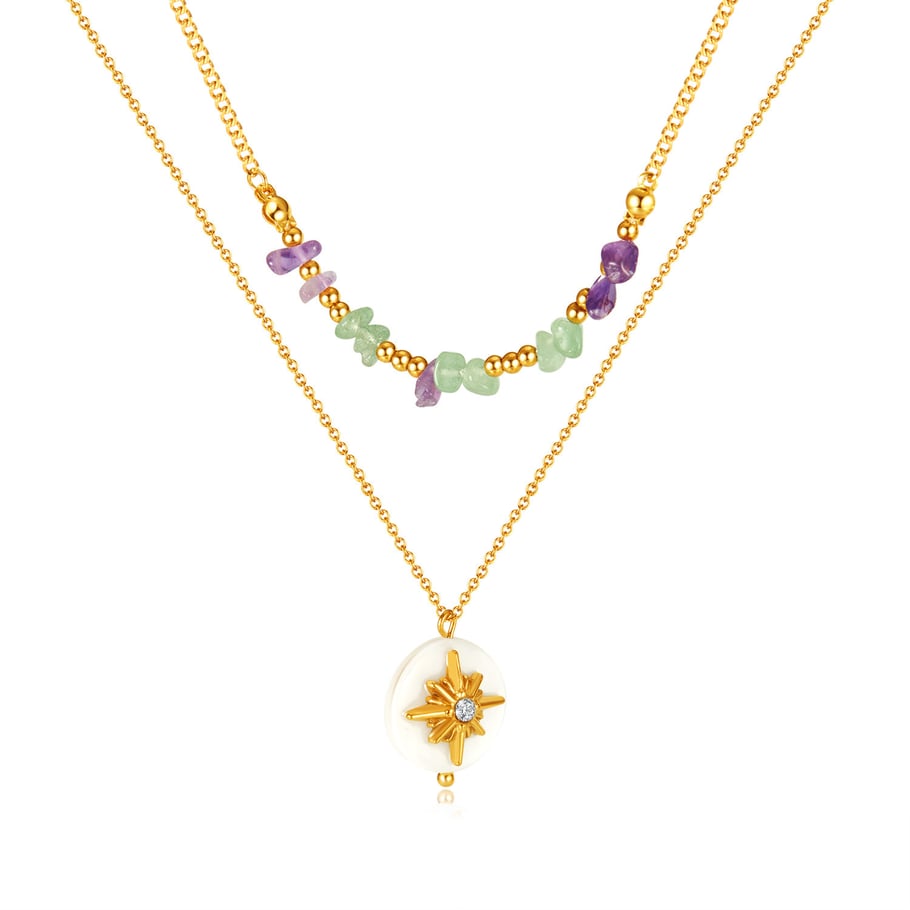 Collares en capas de acero inoxidable dorados con diseño geométrico diario de serie simple de 1 pieza para mujer 