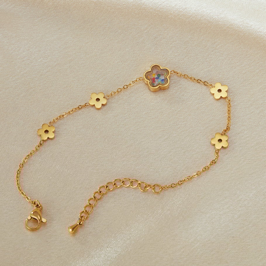 1 Stück Simple Series Daily Flower Edelstahl Goldfarben Damen Charm Armbänder Bild2