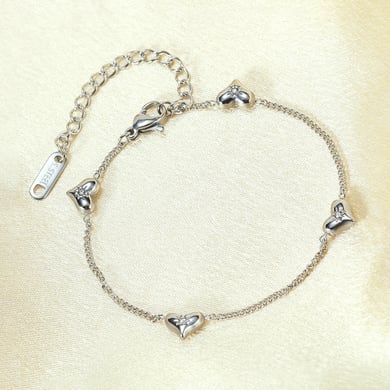 Pulsera de cadena de acero inoxidable color dorado con diseño de corazón diario de serie simple para mujer, 1 pieza h5 Imagen2