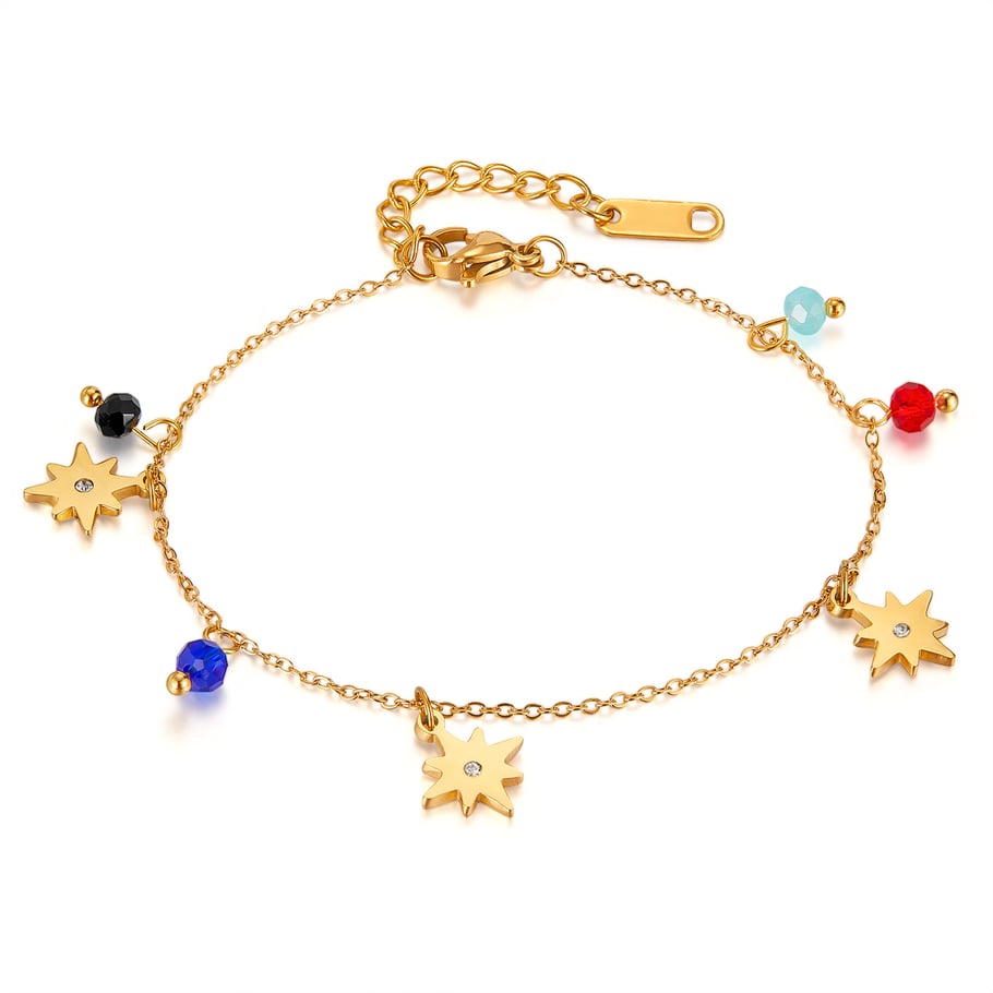 1 Piece Polychrome Series Eight-pointed Star Stainless Steel Gold Color Women's Charm Bracelets 