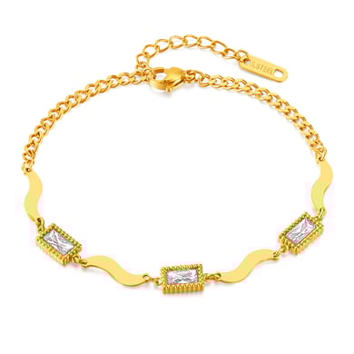 Pulsera de cadena para mujer de acero inoxidable con circonitas de color dorado y diseño geométrico diario de serie simple de 1 pieza h5 