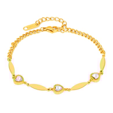 Pulsera de cadena de acero inoxidable color dorado con diseño de corazón diario de serie simple para mujer, 1 pieza h5 