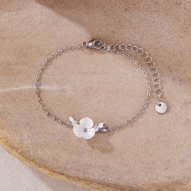 Pulsera de cadena de acero inoxidable color dorado con diseño de flores diarias de serie simple para mujer, 1 pieza h5 Imagen2